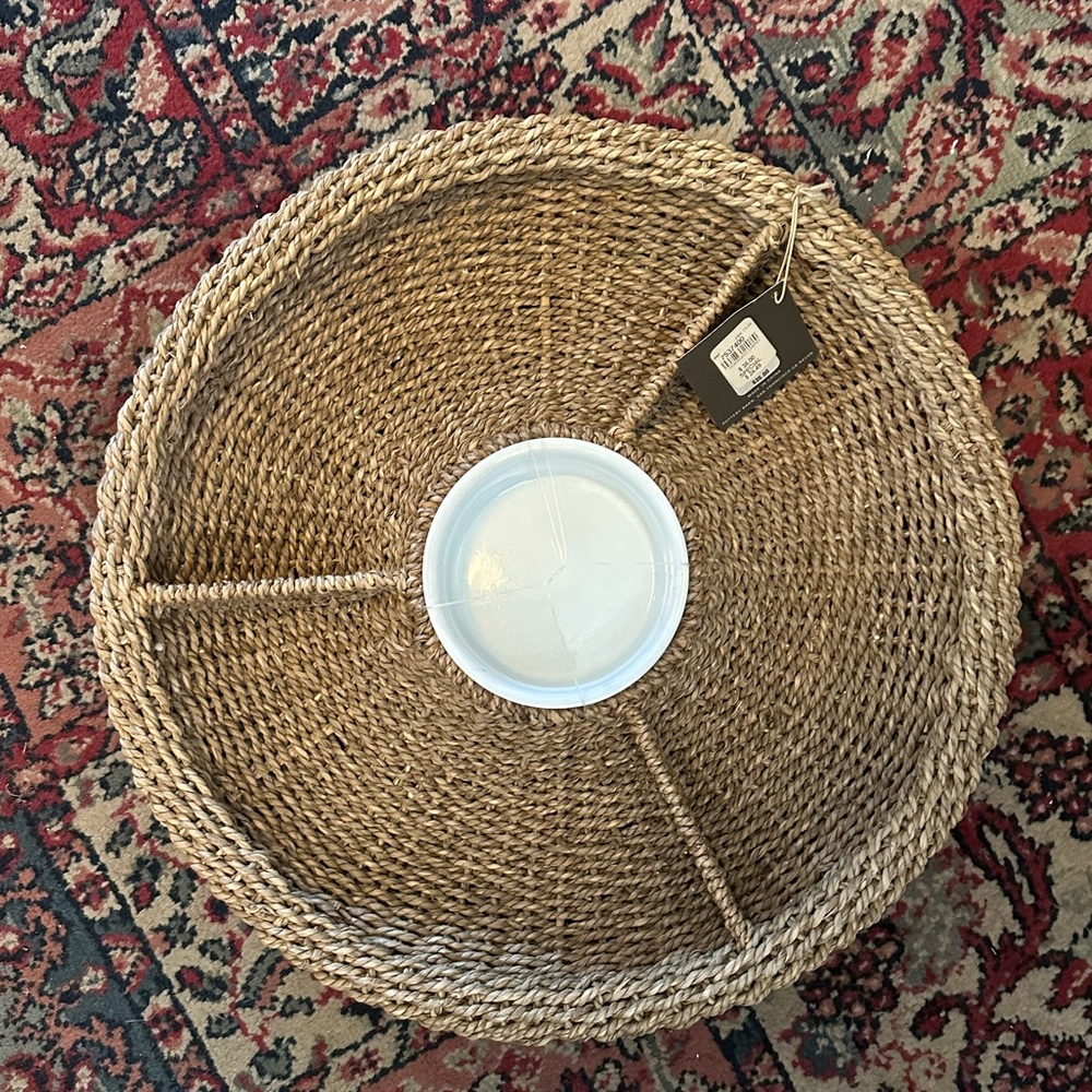 Vintage Pottery Barn SEAGRASS CHIP & DIP SERVING TRAY 16" ROUND - Picture 4 of 5